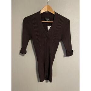 Vintage Womens Fitted Top Size Medium Brown Ribbed Stretch Deadstock Grunge Y2K